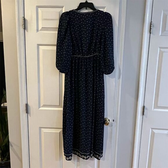 Max Studio Women's Midi Dress S Blue White Pattern V-Neck Long Sleeve - Picture 9 of 10